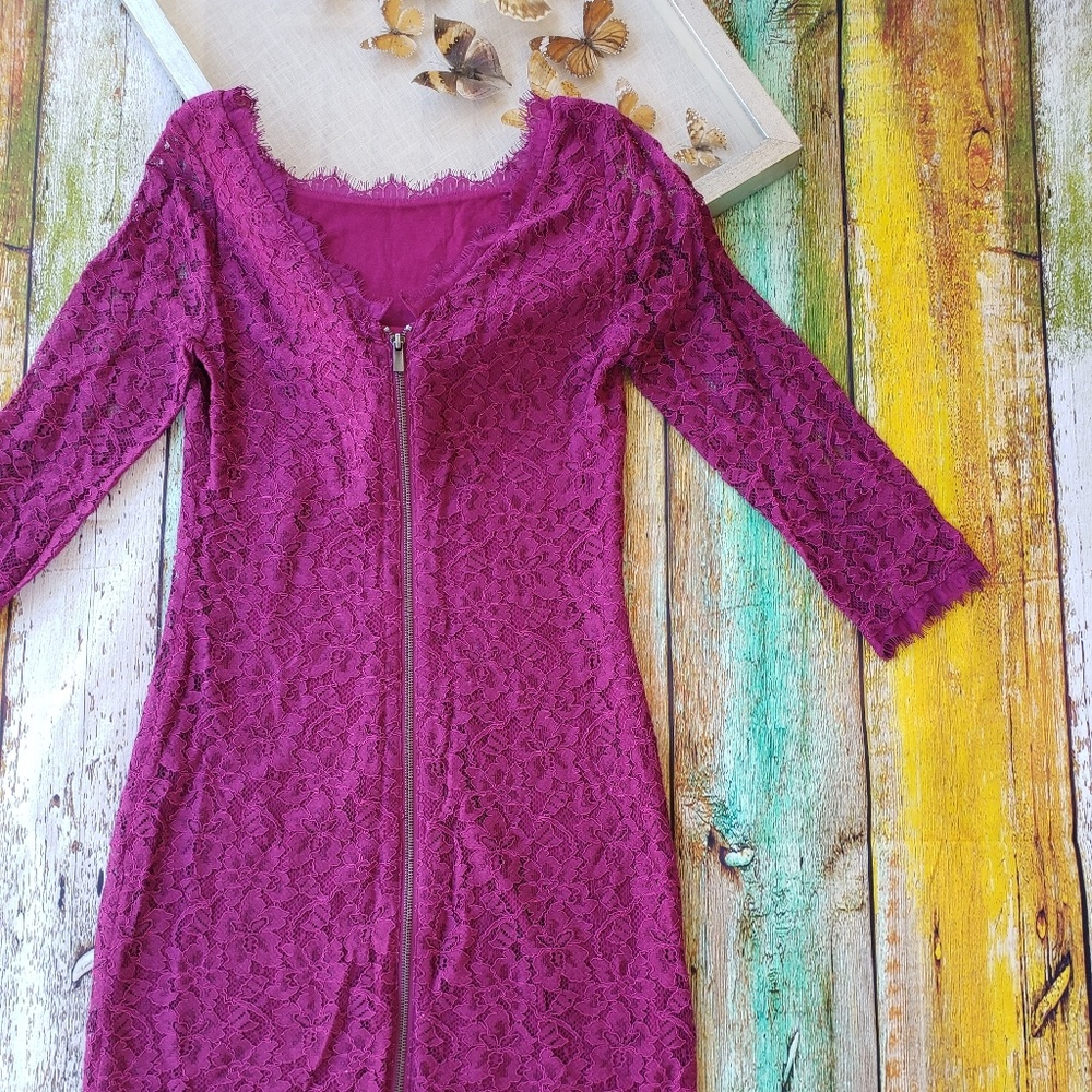 DVF Zarita Magenta Lace Sheath Cocktail Dress 8 - Picture 7 of 8